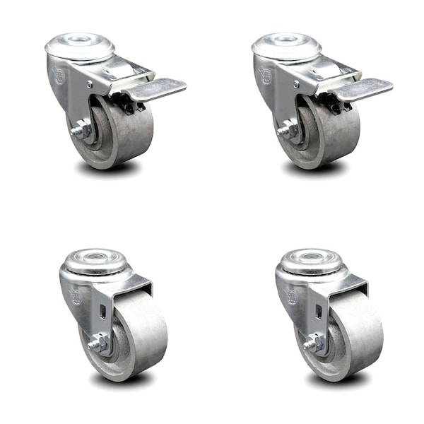 3 Inch Semi Steel Swivel Bolt Hole Caster Set with 2 Total Lock Brake SCC